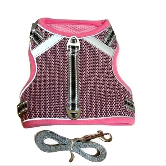 Pangdi Cat feline Pink Gray adjustable Pet Harness and attachable Leash Sz Large - Picture 1 of 9